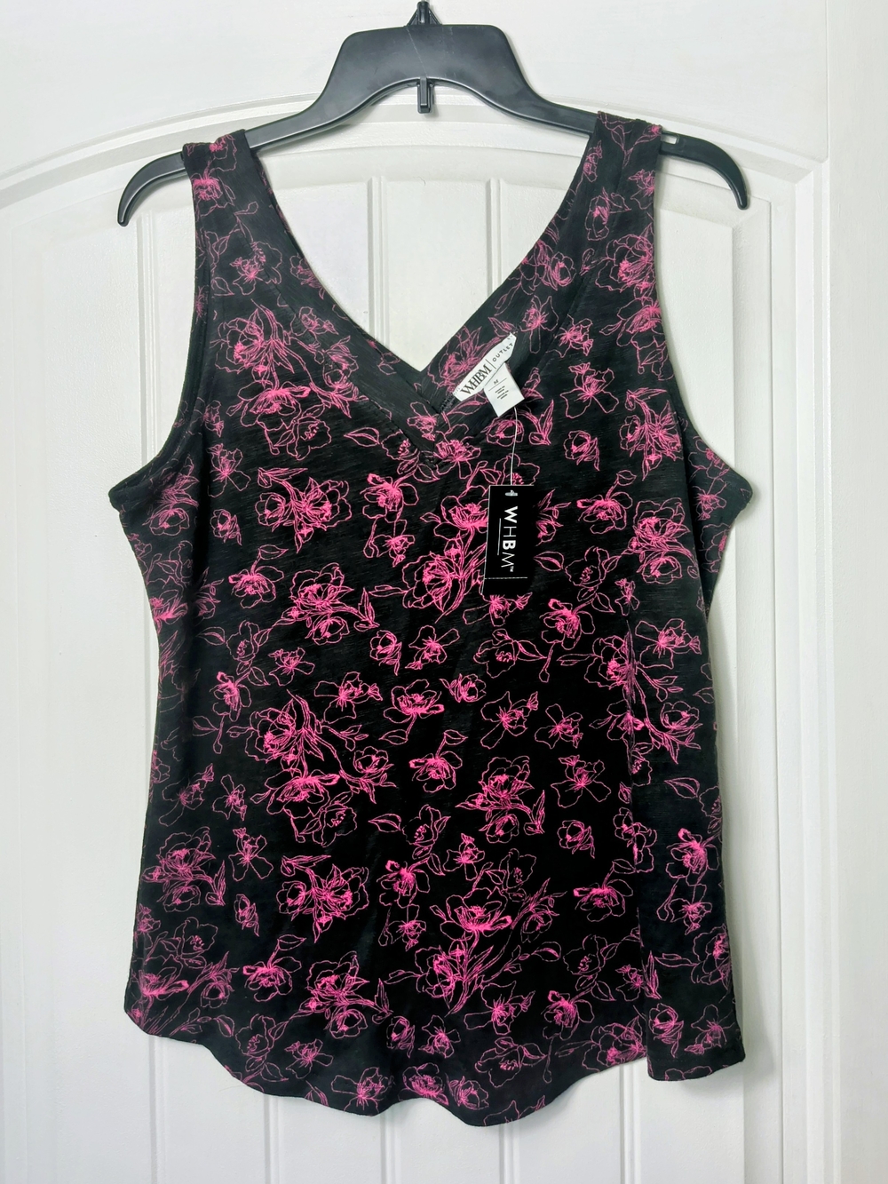 White House Black Market Black & Pink Floral V-Neck Tank